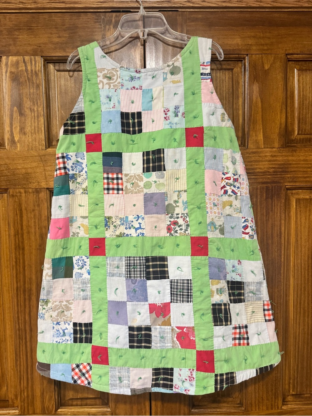 Patchwork Mini quilt Dress with Green Accents